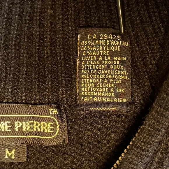 (M) JEANNE PIERRE BLACK & off/WHITE GEOMETRIC DESIGN 1/4 ZIP MOCK TURTLENECK - Picture 12 of 12